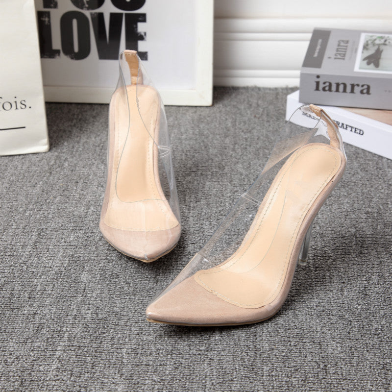 Women's Transparent Pointed Toe Low-cut Stiletto Heel
