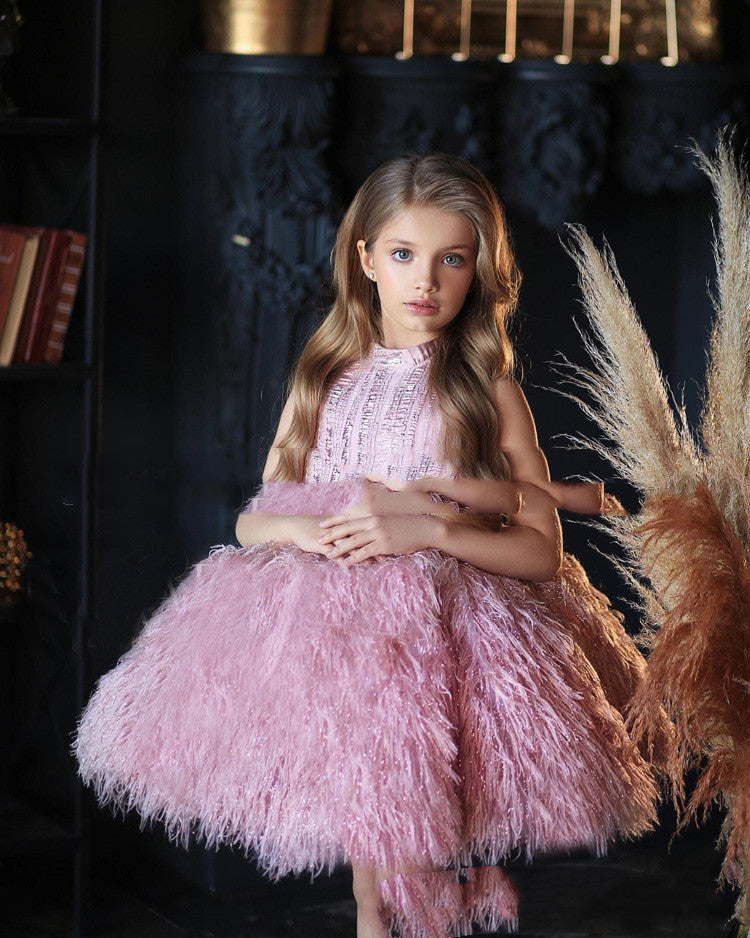Girls Tutu Layered Feathered Dress
