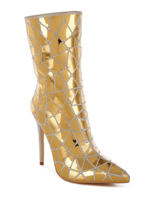 Women's Echostage Rhinestones Embellished Metallic Boots