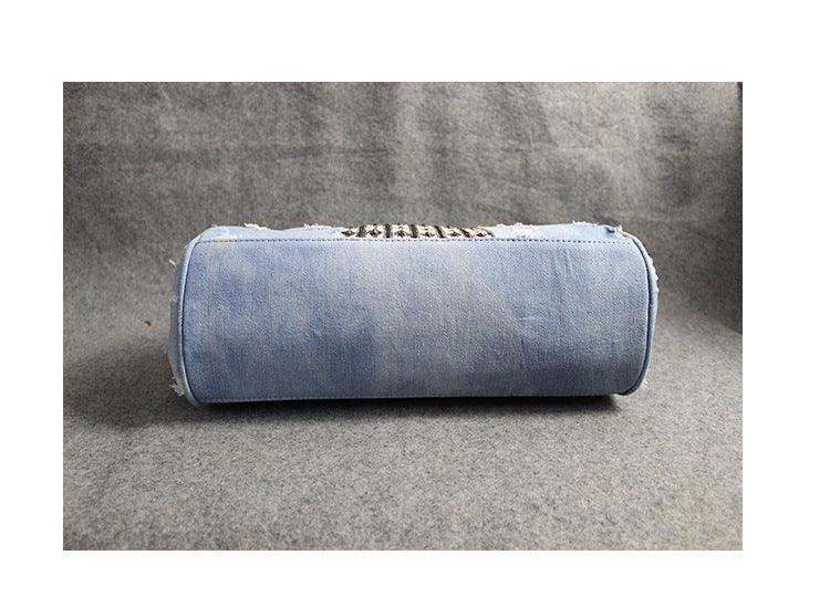 Light Blue Denim Butterfly Clip Rhinestone Crossbody Bag