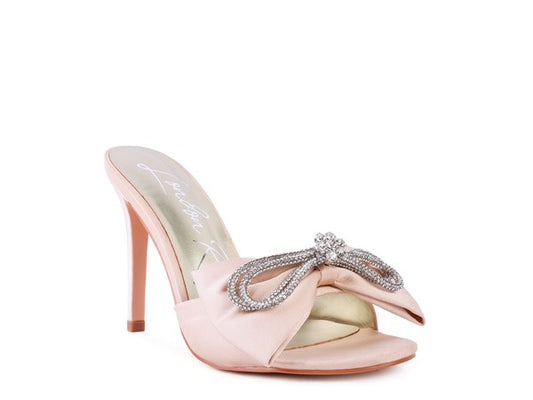 Satin High-Heeled Crystal Bow Open Toe Sling Sandals
