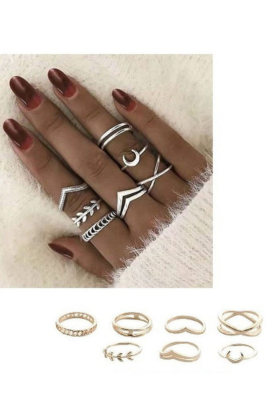 Seven Pieces Gold Silver Rings Set