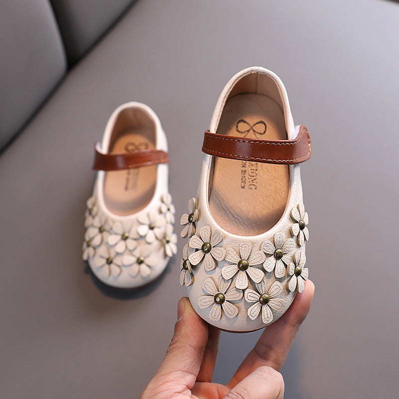 PU Leather Flower Print Shoe for Toddler Girls