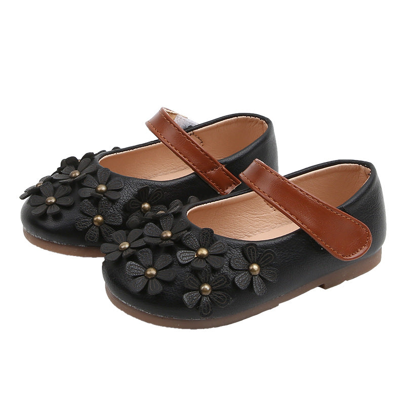 PU Leather Flower Print Shoe for Toddler Girls
